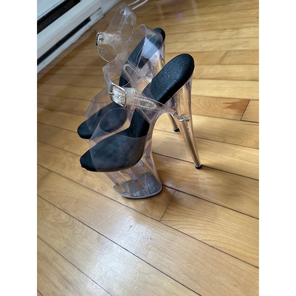 Pleaser Clear Platform Flamingo Ankle Strap Exotic Dancer Stiletto Heels Black 8